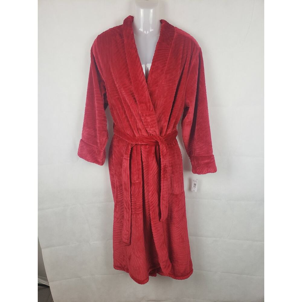 NWT‎ Natori Private Luxuries RED Fleece Velvet Lounge Robe w/ Pockets sz XL